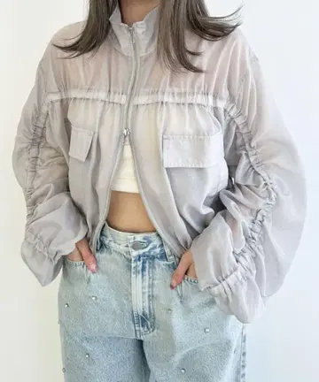 Heather 나일론 개더 시어 블루종