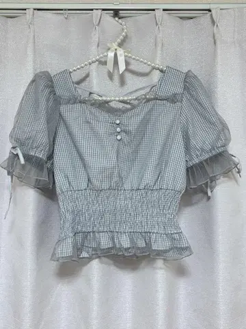 pium 튤 레이어드 깅엄 블라우스