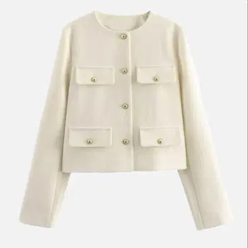 [ ZARA ] 노카라 자켓 크롭 블레이저 플랩 에크루