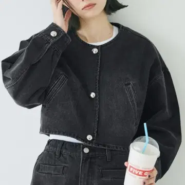 COCA 코카 크롭 데님 자켓 다크 그레이