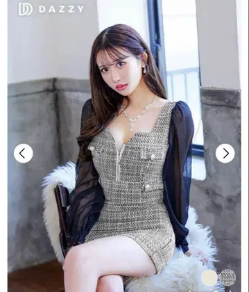 DAZZY 트위드풍 시스루 소매 드레스