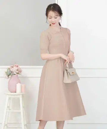 반팔 펄 트리밍 카라 부착 니트 원피스