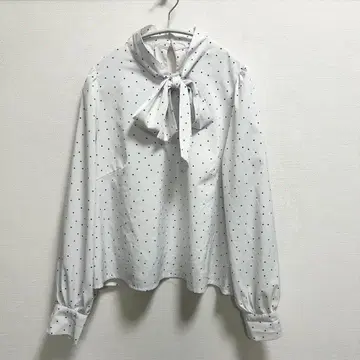 도트 무늬 리본 포함 긴팔 셔츠