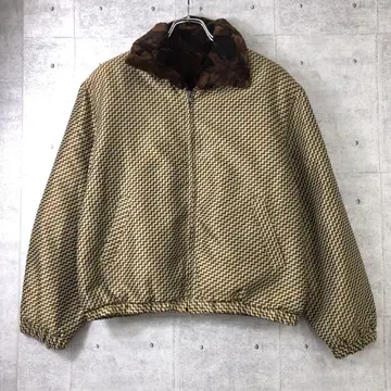 쇼와 레트로 보태니컬 무늬 퍼 안감 퍼 옷깃 지그재그 기하학 패턴 집업