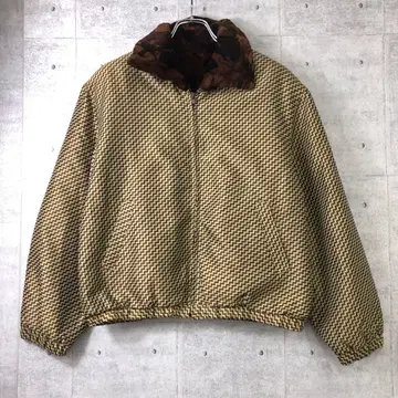 쇼와 레트로 보태니컬 무늬 퍼 안감 퍼 옷깃 지그재그 기하학 패턴 집업