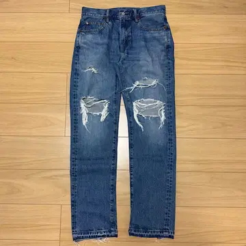 데미지 가공 스트레이트 청바지 파랑