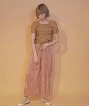 poppy 헨테코팝 아사기니요 플리츠 팬츠 핑크