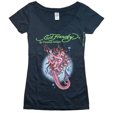 USA제 Ed Hardy 디자인 셔츠 타투 머메이드 블랙