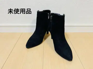 미사용 긴자 카네마츠 스웨이드 사이드 지퍼 숏부츠 21.5cm 블랙
