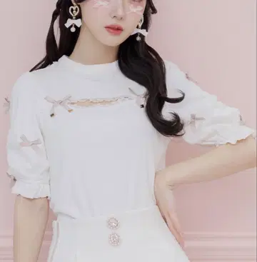 ROJITA 데콜테 열림 리본 골지 상의