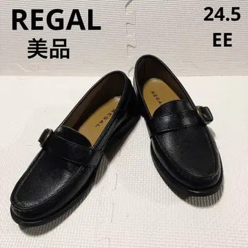 새상품급 REGAL 가죽 신발 코인 로퍼 24.5EE 블랙 주름 가공