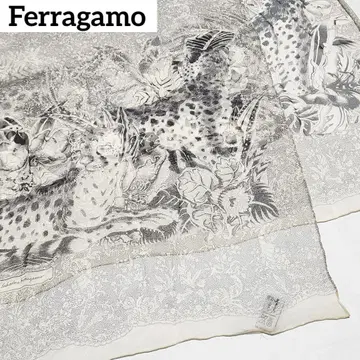 Ferragamo 페라가모 스톨 쉬폰 레오파드 레이스 패턴 그레이