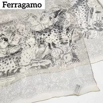 Ferragamo 페라가모 스톨 쉬폰 레오파드 레이스 패턴 그레이