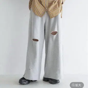 로리즈팜 모듬 맨투맨 와이드 팬츠 그레이 데미지 가공