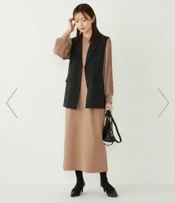 SHIPS Colors 플리츠 슬리브 조젯 원피스 포멀