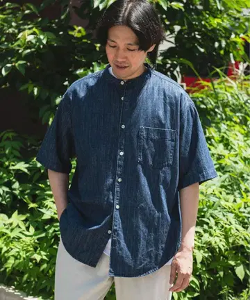 어반 리서치 도어스 린넨 혼방 데님 밴딩 숏 슬리브 셔츠 L
