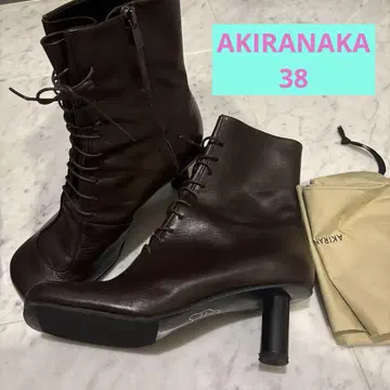 아키라나카 브라운 가죽 레이스업 부츠 38