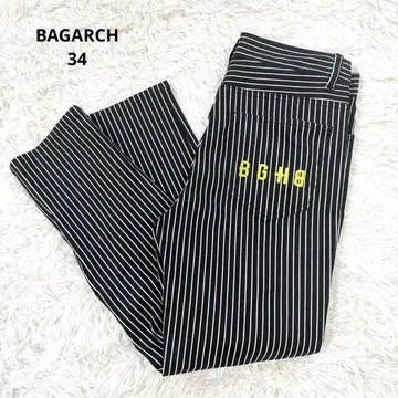 BAGARCH 남성용 스트라이프 팬츠 신축성 34 LL 화이트 블랙