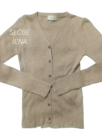 새상품급 SLOBE IENA 베이지 리브 가디건 울 100