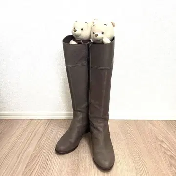 [ 하자품 새상품급 ] 긴자 카네마츠 롱 부츠 브라운 23cm A9