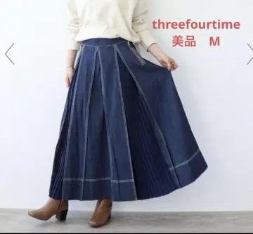 [ 새상품급 ] ThreeFourTime 턱 플리츠 스커트 데님 롱 M