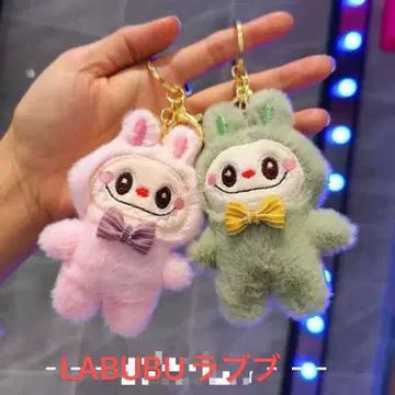 인기 많은 귀여운 LABUBU 라부부 봉제 인형 키링 핑크&그린 컬러