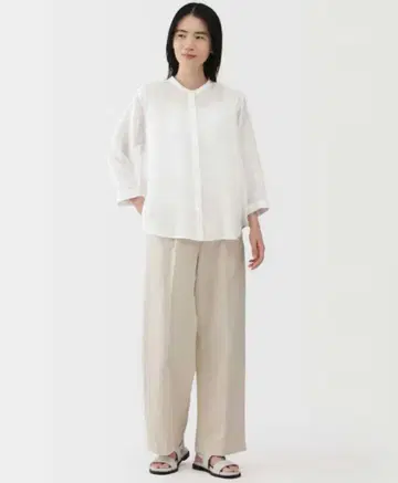 MUJI 린넨 워싱 7부 소매 블라우스