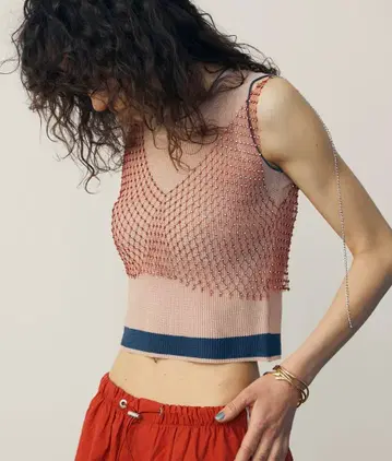 uyu. 세트 큐빅 메쉬 뷔스티에 바이컬러 탱크탑