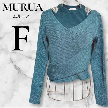 MURUA 무루아 라메 카슈쿨 상의 블루 변형 니트