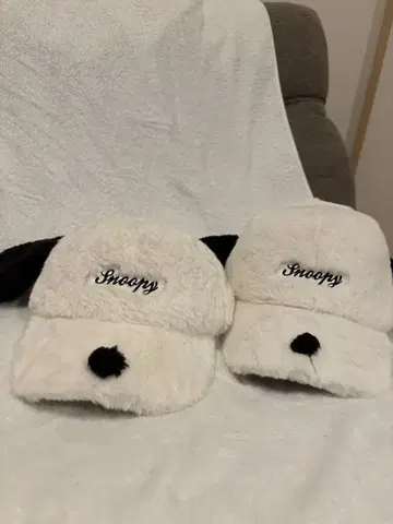 스누피 귀도리 모자 2개 세트