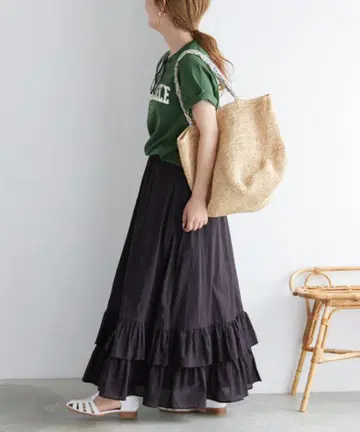 SLOBE IENA 코튼 보일 프릴 스커트 블랙