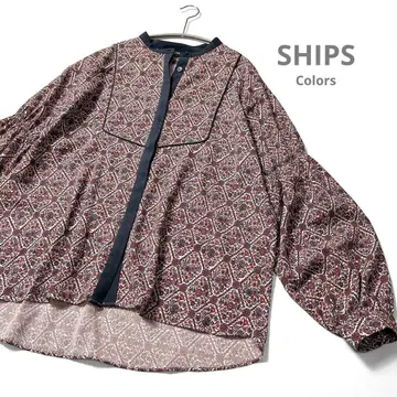 새상품급 SHIPS 미술관 콜라보 꽃무늬 블라우스 밴드 카라