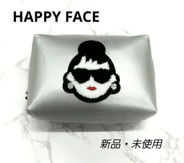 HAPPYFACE EMMA 페이스 자수 가죽 파우치 실버