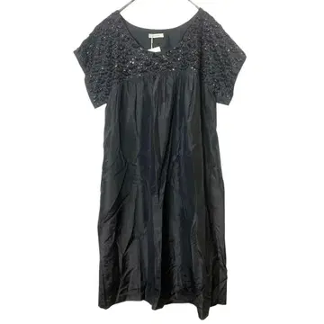 택 포함 새상품 라토타리에 비즈 장식 실크 100% 원피스 반팔 블랙