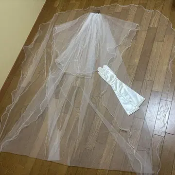 화이트 튤 롱 웨딩 베일 장갑
