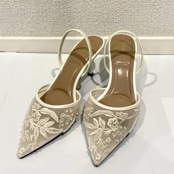 ZARA 자수 메쉬 슬링백 신발 화이트