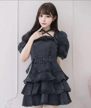 Pium 티어드 프릴 미니 원피스 블랙