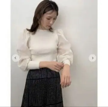SNIDEL 파워숄더 시어 슬리브 니트 풀오버