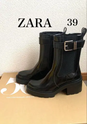 새상품 ZARA 첼시 하이힐 숏부츠 블랙 39