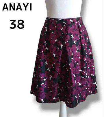 ANAYI 꽃무늬 턱 플레어 스커트 무릎 기장 38