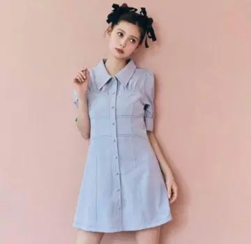 택 포함 새상품 레이디 아젤 스티치 컬러 미니 원피스 색스 블루