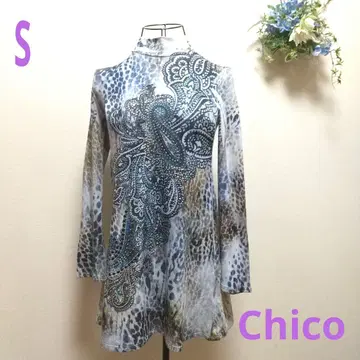 Chico 페이즐리 무늬 하이넥 S 큐빅 긴 파랑 a0081