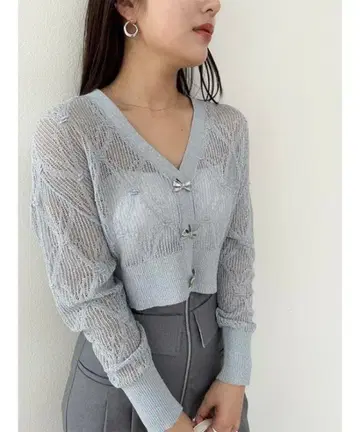 snidel 리본 비쥬 시어 가디건