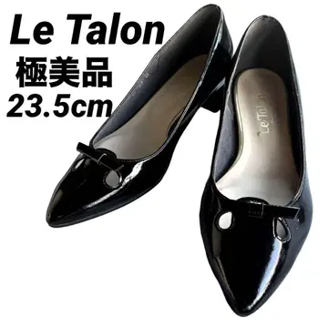 컨디션 최상 루탈론 펌프스 23.5cm 스틸레토 리본 에나멜 블랙
