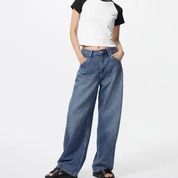 UNIQLO 배기 커브 청바지 27 블루 데님