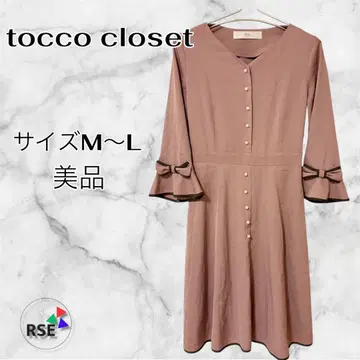 새상품급 tocco closet 무릎 기장 원피스 긴팔 리본 핑크 M~L