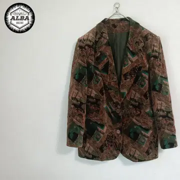 [ 새상품급 ] 테일러드 자켓 쇼와 레트로 스웨이드 올 패턴 브라운 M