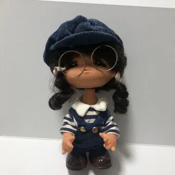 쇼와 레트로 안경이 귀여운 여아 흔들 목 소프트 비닐 인형 일본제