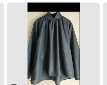 미즈이로 인드 하이넥 개더 블라우스 셔츠