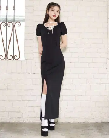 darich 다리치 더블 리본 파이핑 롱 원피스